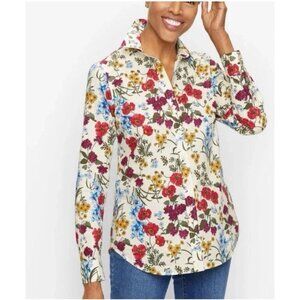 Talbots 100% cotton all over floral botanical button front shirt multicolor